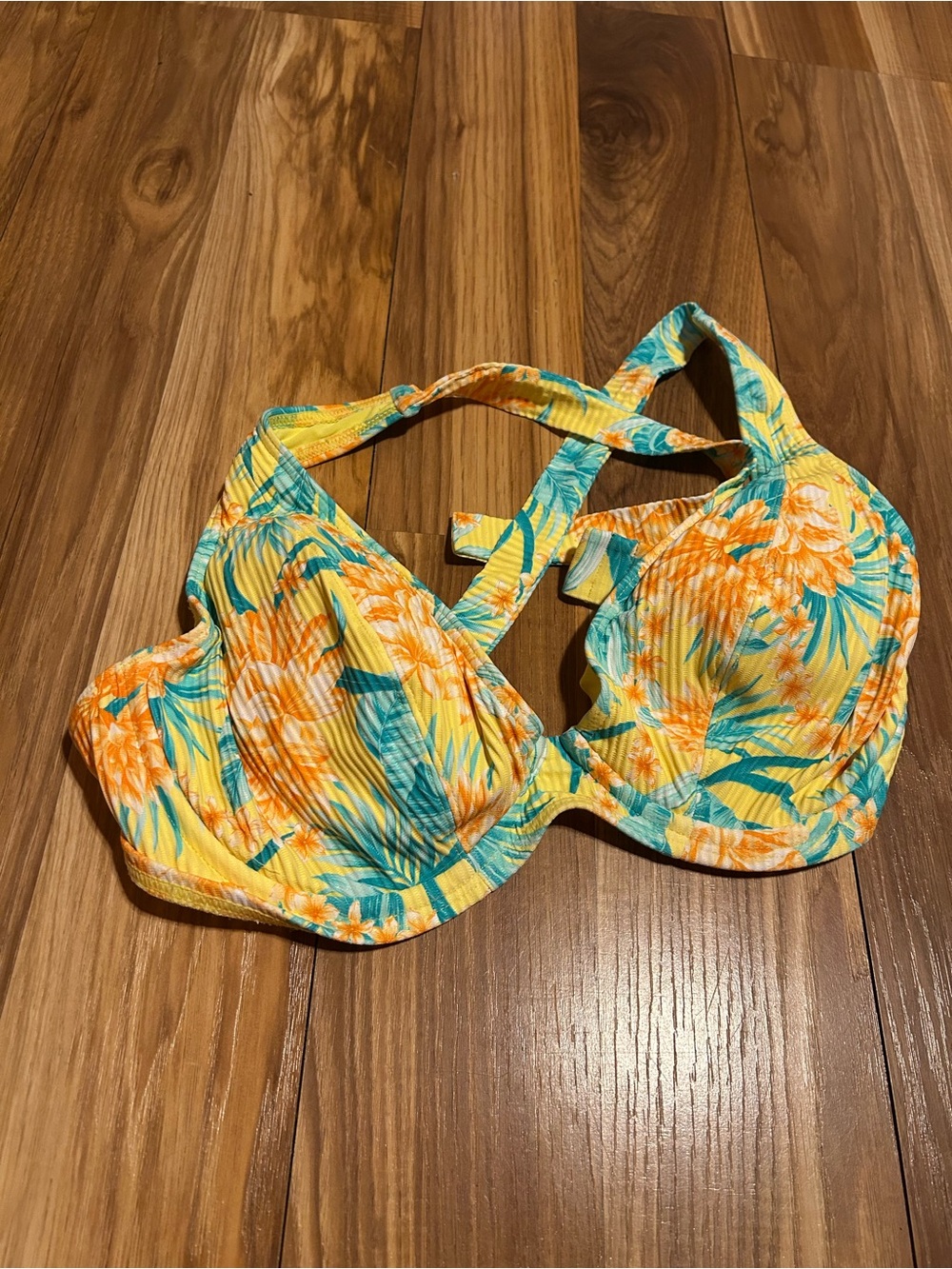 Tropical Floral Underwire Bikini Top in Yellow & Teal